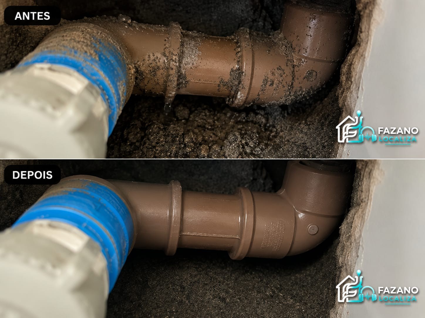 Antes e depois de tubulação corrigida pela Fazano
